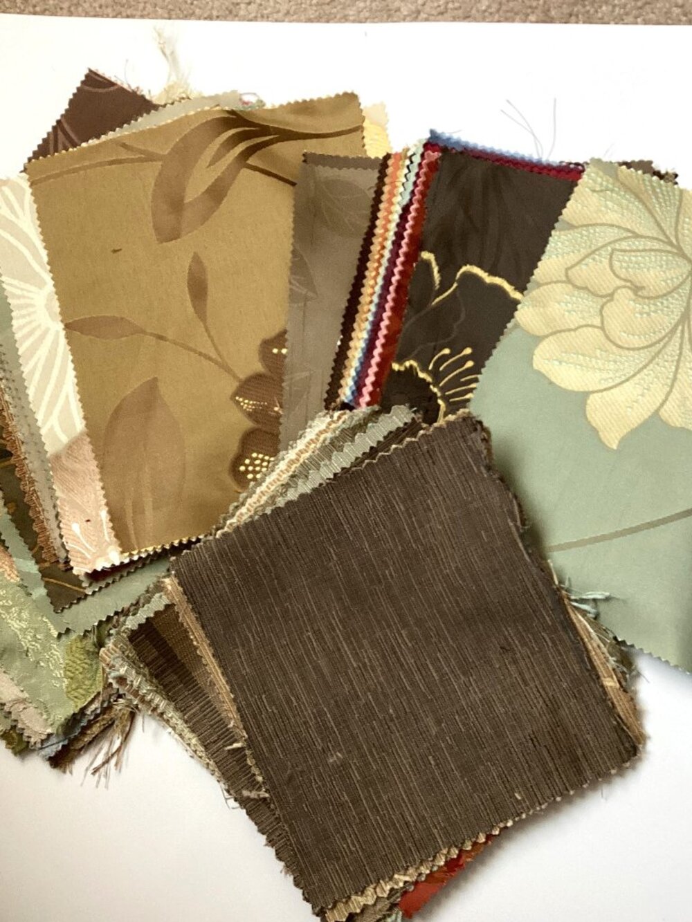 A Bundle / Lot of Upholstery Fabric Swatches Different Sizes & Colors Crafting